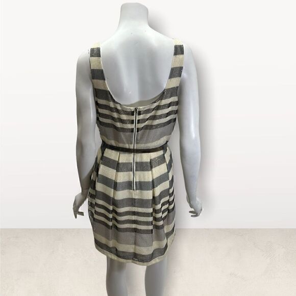 BCBG Striped Black & Gray Sleeveless Belted Dress - Picture 4 of 5